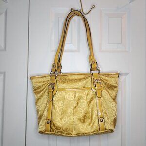 Giani Bernini NEW Gold Logo Tote Bag Faux Leather & Fabric Shoulder Purse NWOT